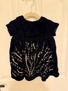 Zara Black Velvet Girls Dress with Button Front
